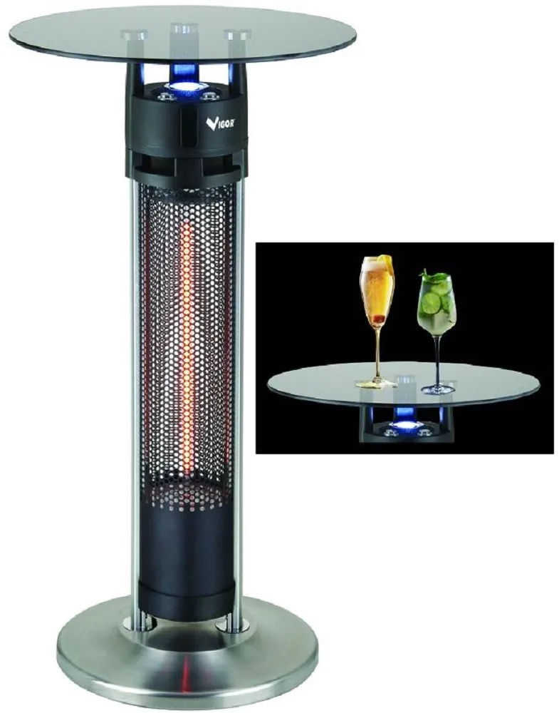 STUFA TAVOLO TAVOLINO 1600W Cm H95 DIAM.50 DEHORS CON LED 3 COLORI E VETRO TEMPERATO