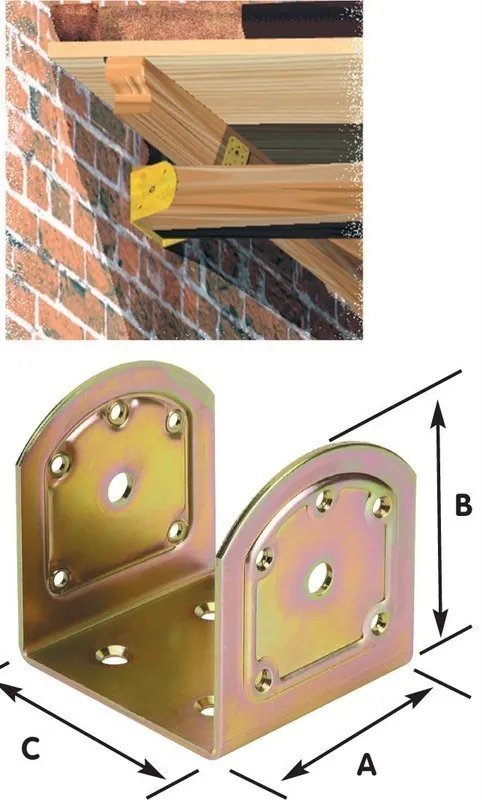 PIASTRA SUPPORTO AD U A PARETE 10 PZ. PER FISSAGGIO TRAVI LEGNO MM.A70XB80XC46