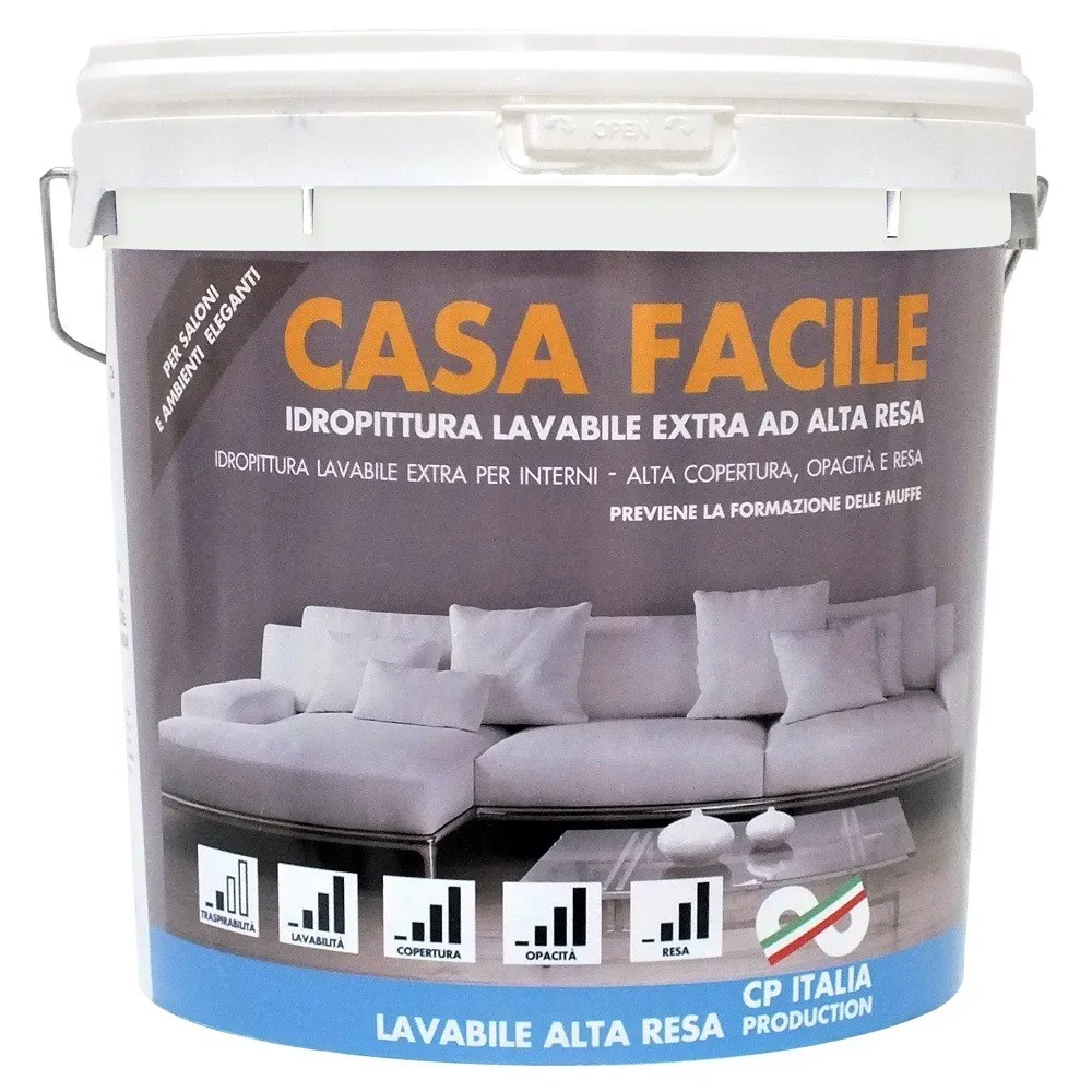 VERNICE IDROPITTURA SUPER LAVABILE "CASA FACILE" DA LT.5 BIANCO OPACO PER INTERNI