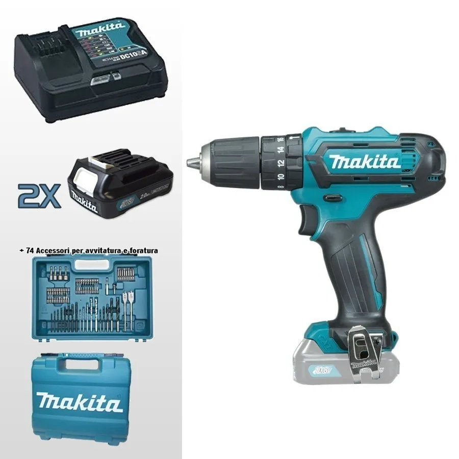 MAKITA SUPERKIT TRAPANO 10,8VP-2AH-LI HP331DSAX1 - 2 BATTERIE