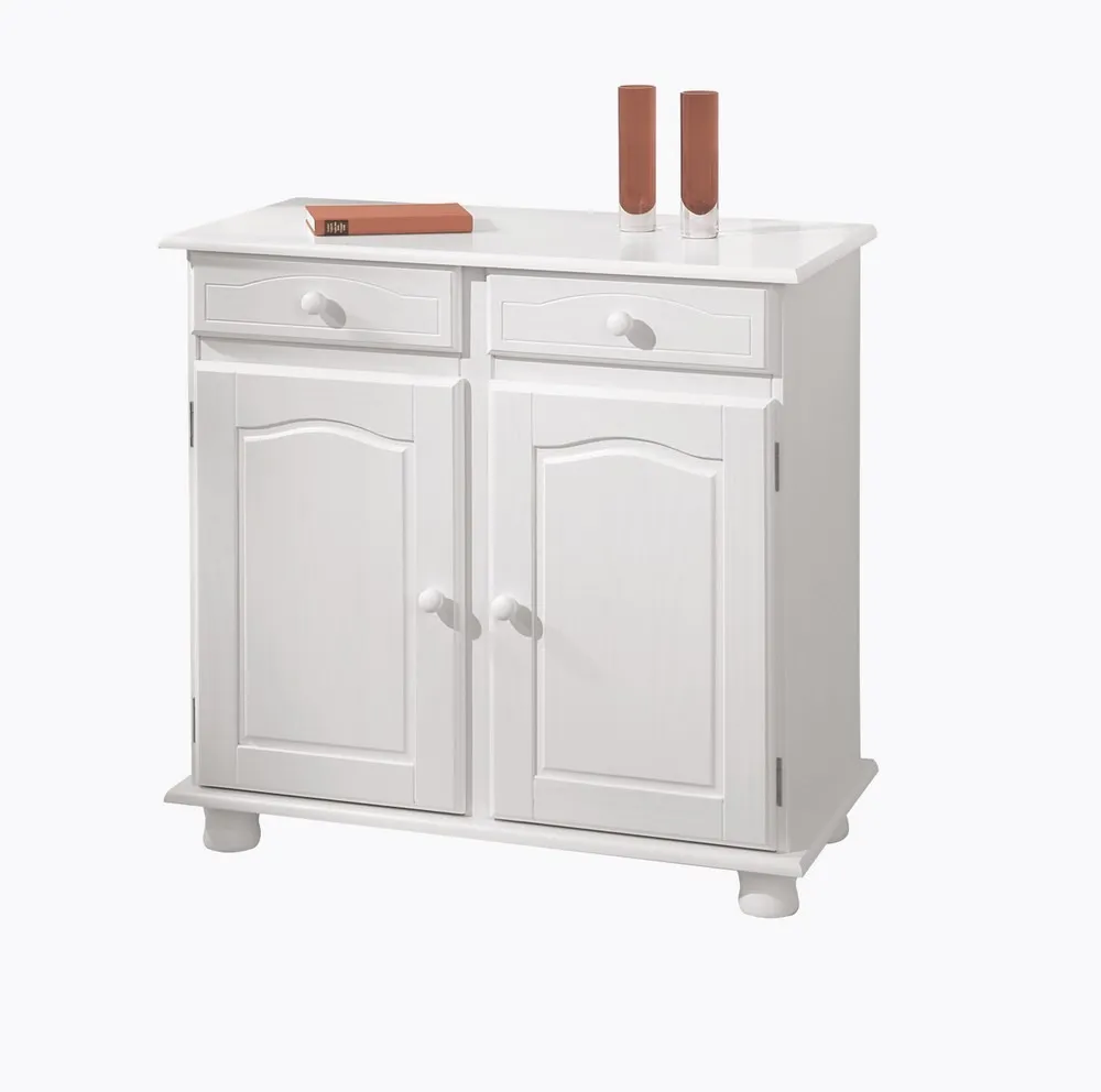 MOBILE SOGGIORNO CREDENZA BUFFET LOVI 2 ANTE + 2 CASSETTI 88x43x87H PINO MASSELLO VERNICIATO AD ACQUA BIANCO