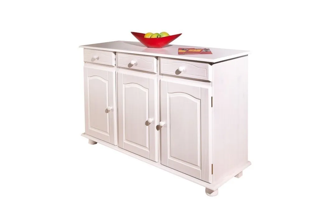 MOBILE CREDENZA BUFFET LIVIO 3 ANTE + 3 CASSETTI PINO MASSELLO VERNICIATO AD ACQUA BIANCO INTER LINK