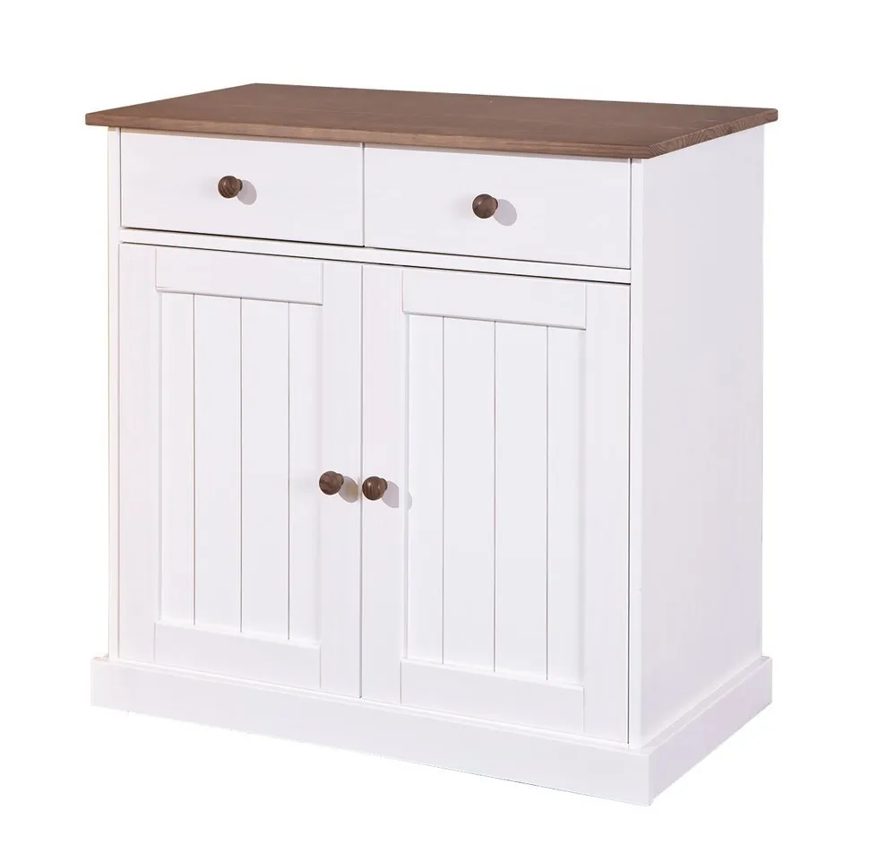 MOBILE SOGGIORNO BUFFET WESTERLAND 2 ANTE +2 CASSETTI 90x45x86H PINO MASSELLO VERNICIATO A ACQUA BIANCO + TOP E FINITURE MARRONE