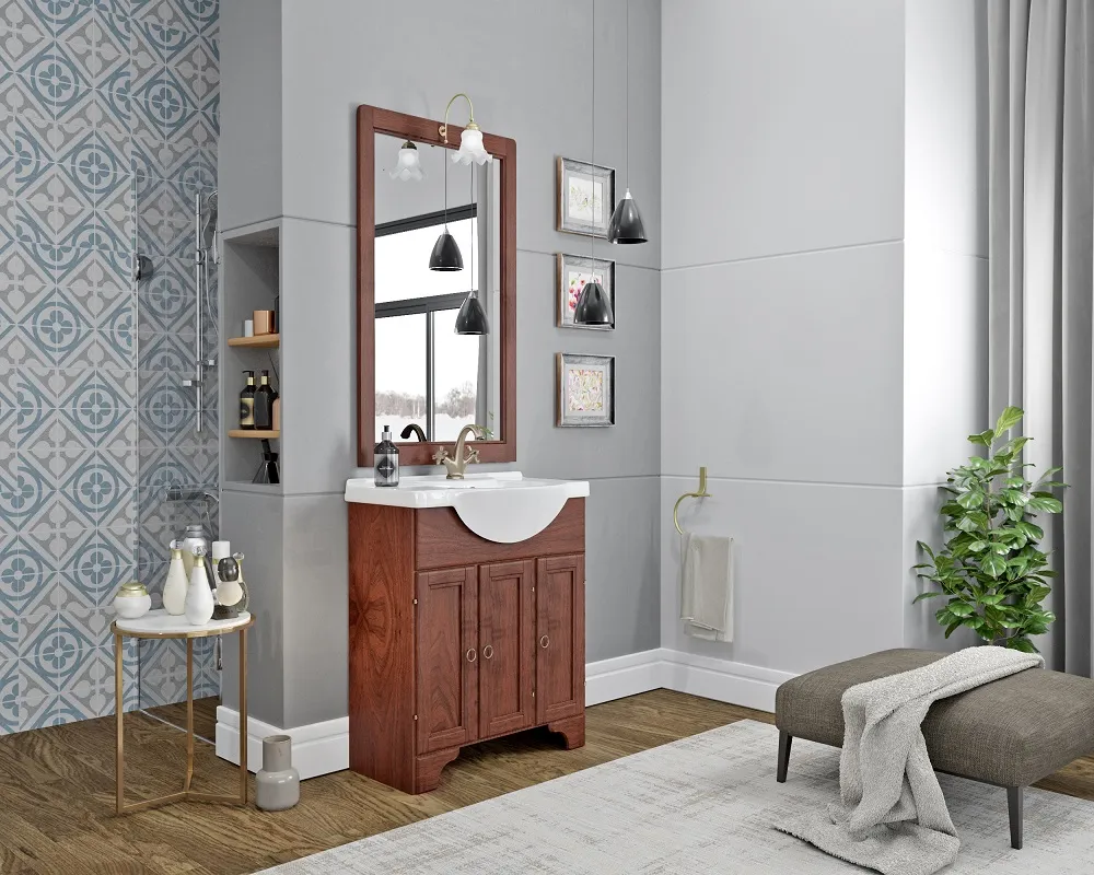 MOBILE BAGNO ARTE POVERA 75x49x196 CON 3 ANTE+SPECCHIO+LAVABO LEGNO MASSELLO MOBILETTO