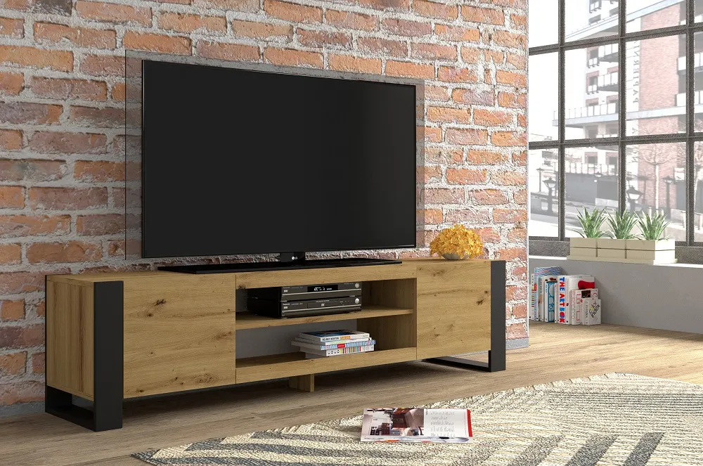 Mobile TV colore Rovere Rustico con gambe nere188x47Hx40 Cm