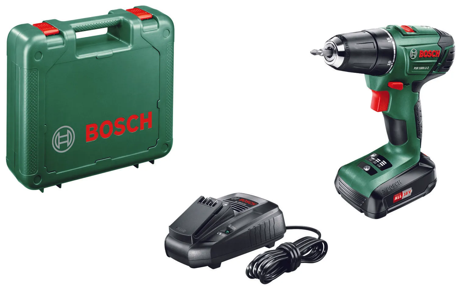 TRAPANO AVVITATORE BOSCH BATTERIA LITIO 18V PSR 1800 LI-2 + VALIGETTA E ACCESSORI