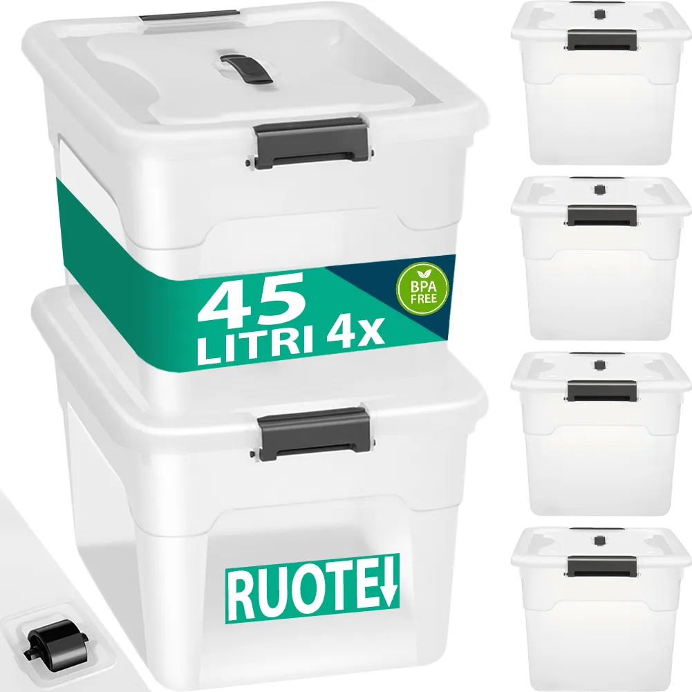 Set Scatole 4 x 45 L Portaoggetti in Plastica Cassetto Contenitore Salvaspazio (1)