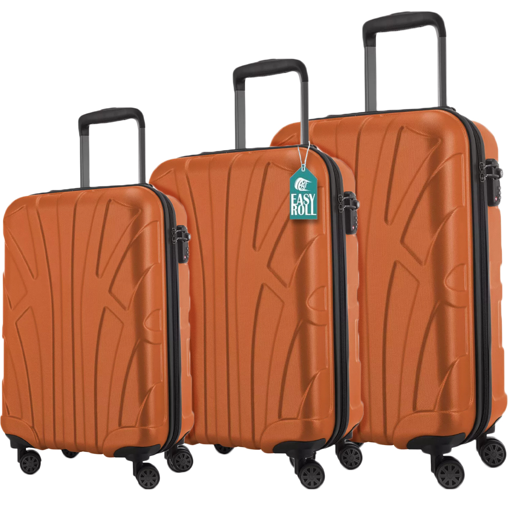 Set 3 Valigie Rigide Lugano Ruote Easy Roll Trolley Bagaglio Viaggio Arancione (1)