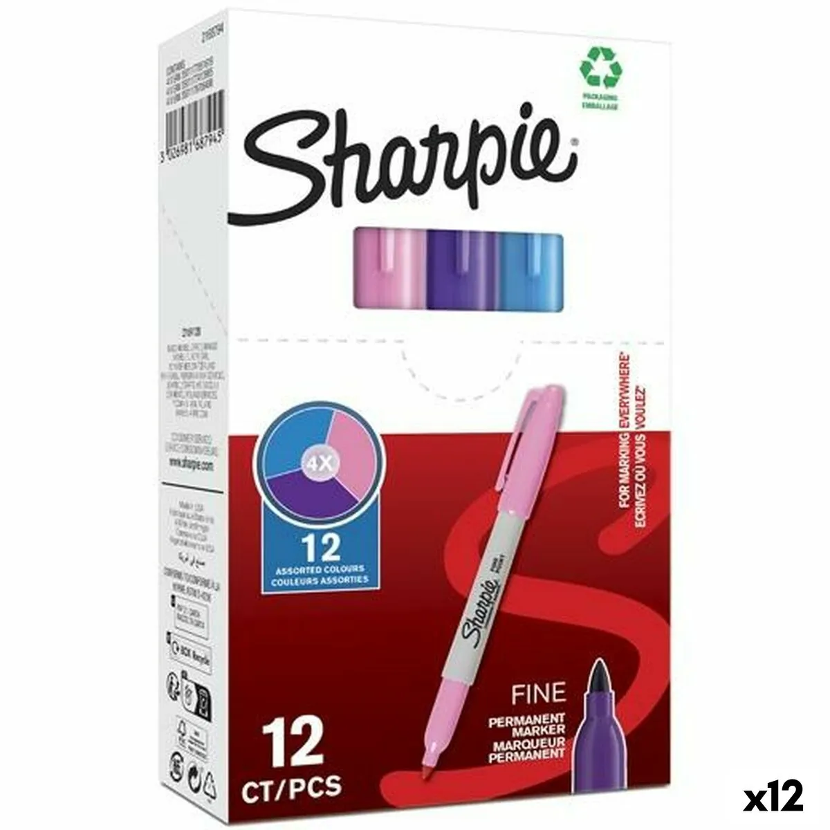 Marcatore permanente Sharpie Viola Rosa Turchese (12 Unità)