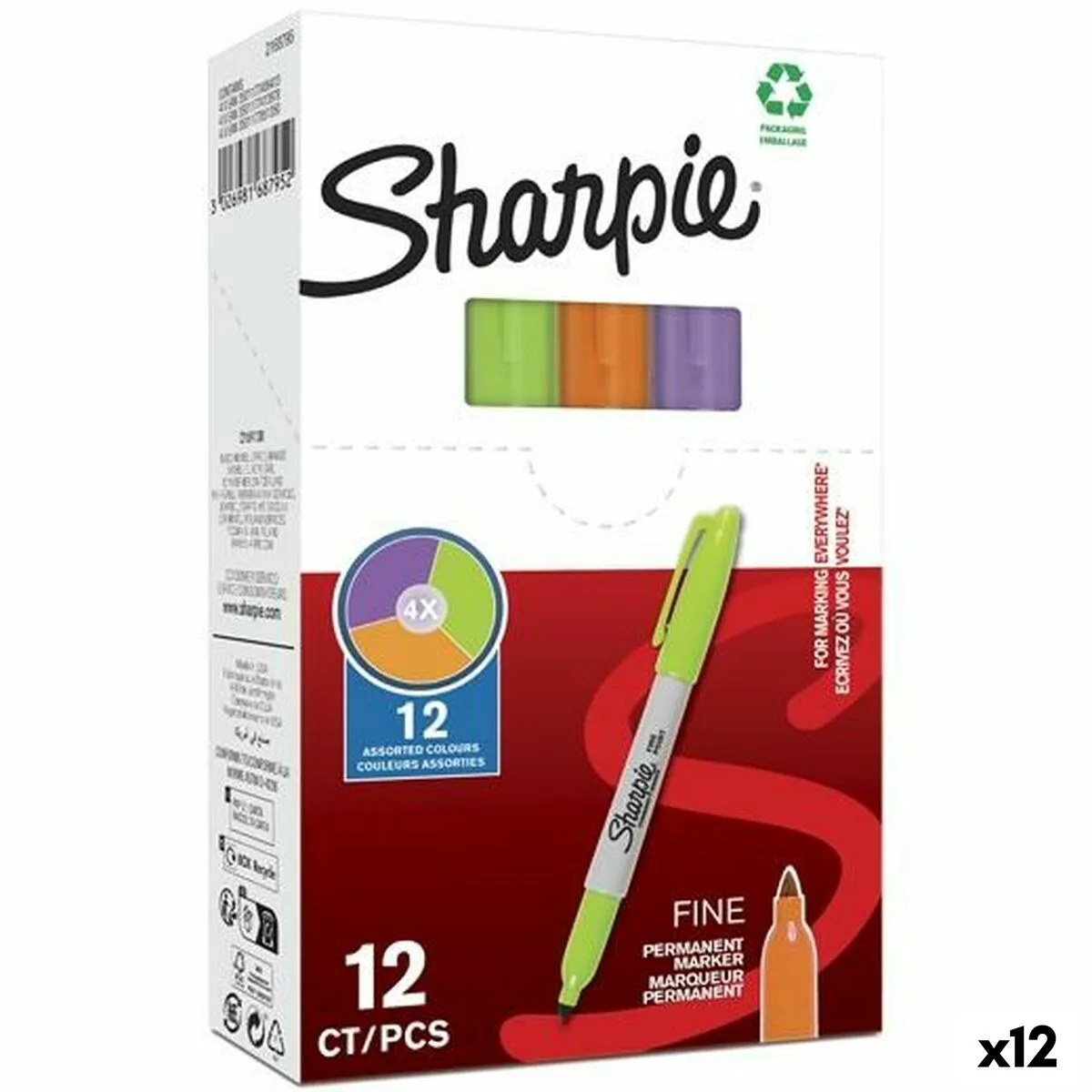 Marcatore permanente Sharpie Verde Viola Arancio (12 Unità)