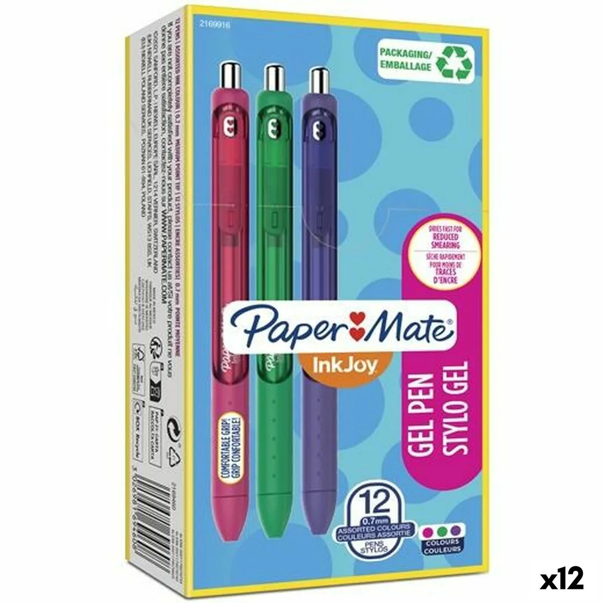 Penna gel Paper Mate Inkjoy TK12 Verde Viola Rosa 0,7 mm (12 Unità)