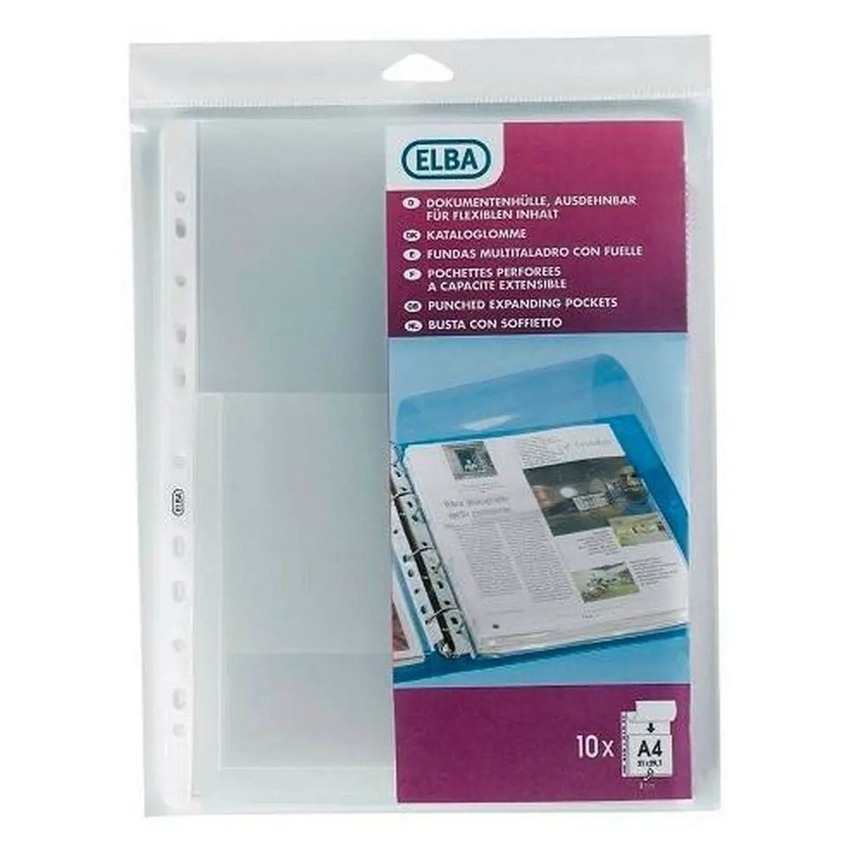 Custodie Elba A soffietto 100 Pezzi Pack Trasparente A4 (10 Pezzi)