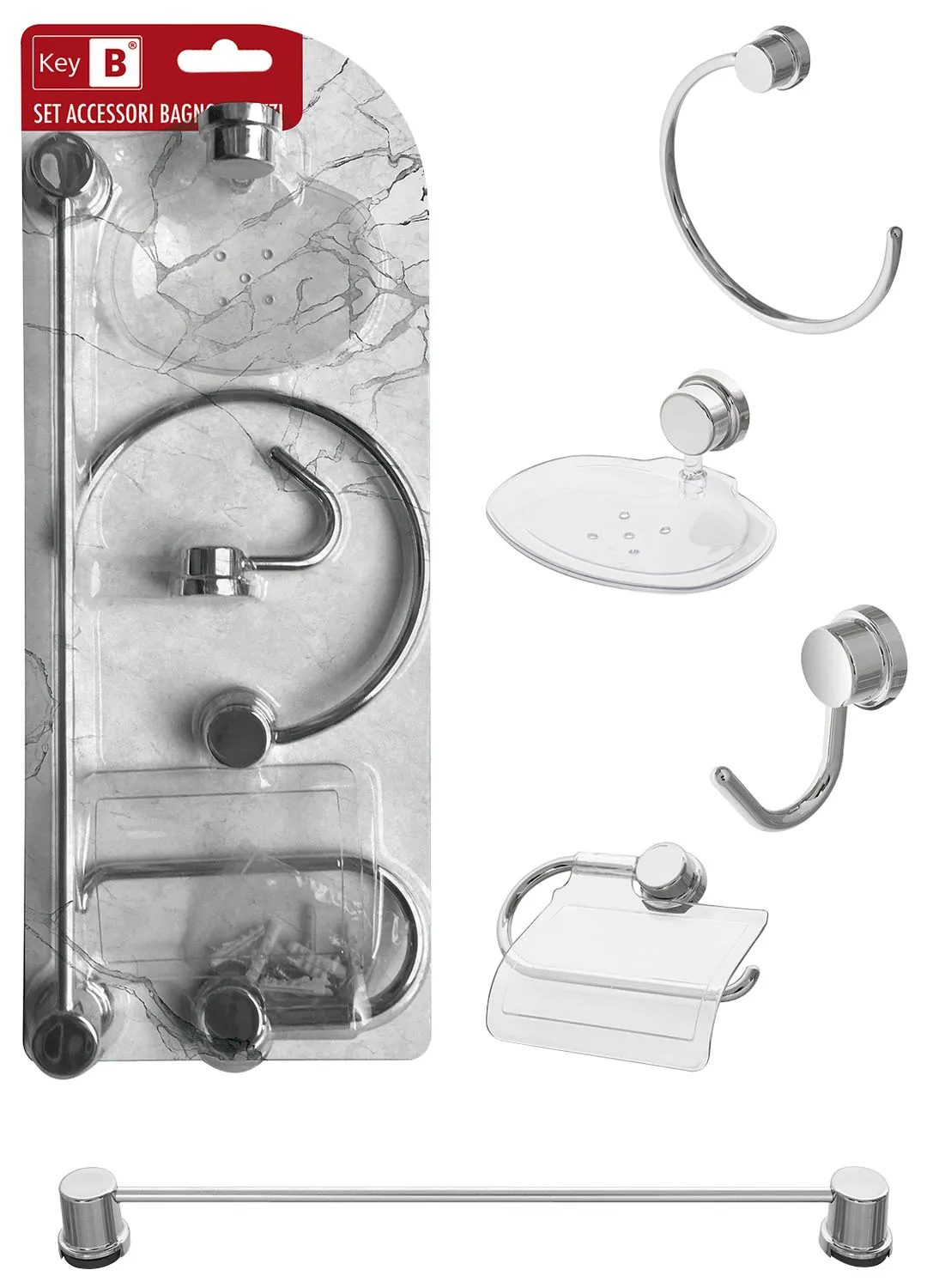 SET ACCESSORI BAGNO KEY B 5 PEZZI IN ABS CROMO -020001