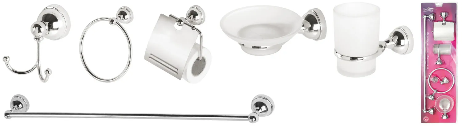 SET ACCESSORI BAGNO NOVA 6 PEZZI IN CROMO/VETRO SATINATO -285023B