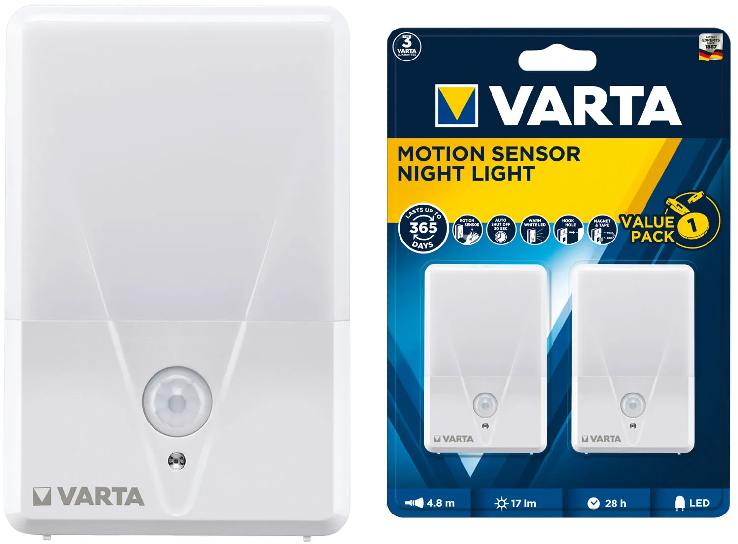 TORCIA VARTA MOTION SENSOR CON SENSORE DI MOVIMENTO LED BIANCO CALDO CONF. 2 PEZZI