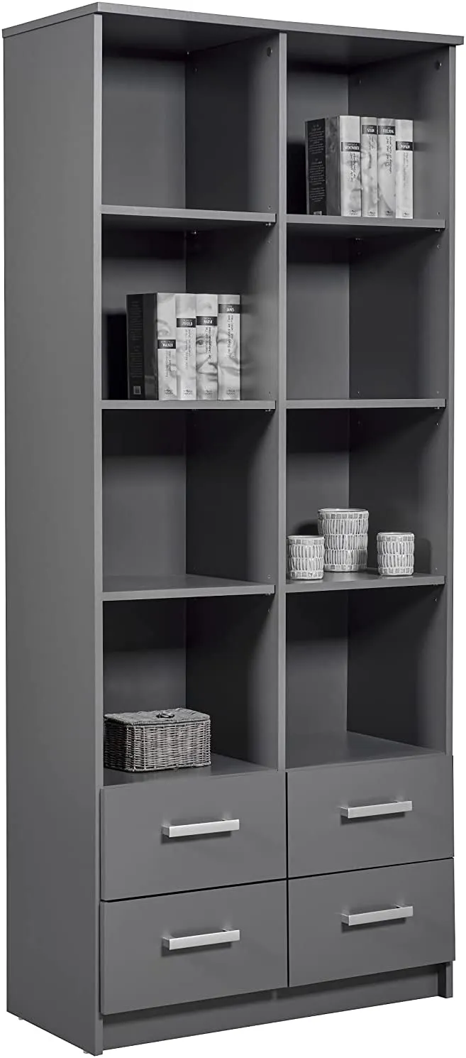 MOBILE SCAFFALE LIBRERIA ELENZIO 8 RIPIANI + 4 CASSETTI 82x40x191H CM GRIGIO GRAFITE