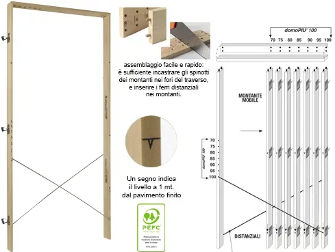 CONTROTELAIO IN LEGNO PER PORTA CM 70/100X10,5XH.215