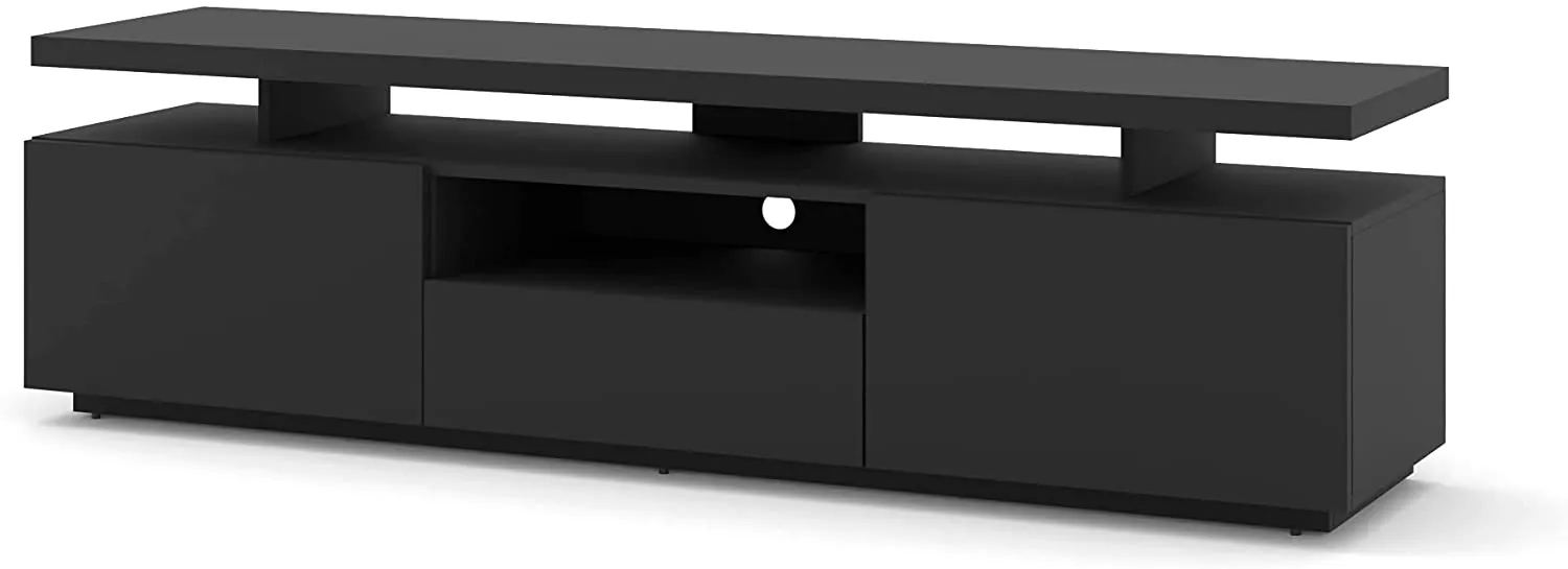 MOBILE TV PORTA TV PIANO TV BASSO 2 RIPIANI NERO OPACO 180x42x51cm ADAM