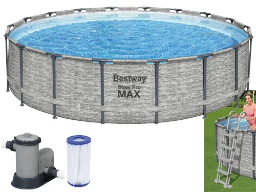 PISCINA TONDA FUORI TERRA STEEL PRO MAX BESTWAY 549xH122 -5618Y + POMPA, SCALETTA E TELO