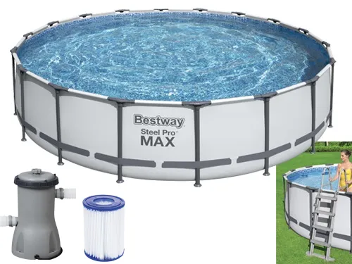 PISCINA TONDA FUORI TERRA STEEL PRO MAX BESTWAY 457xH122 -56438 + POMPA, SCALETTA E TELO