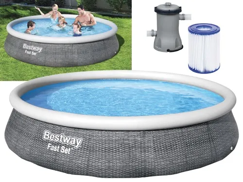 PISCINA TONDA FUORI TERRA RATTAN CON ANELLO GONFIABILE SUPERIORE BESTWAY 396xH84 -57376