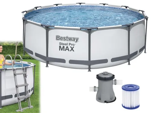 PISCINA TONDA FUORI TERRA STEEL PRO MAX BESTWAY 366xH100 -56418 + POMPA E SCALETTA