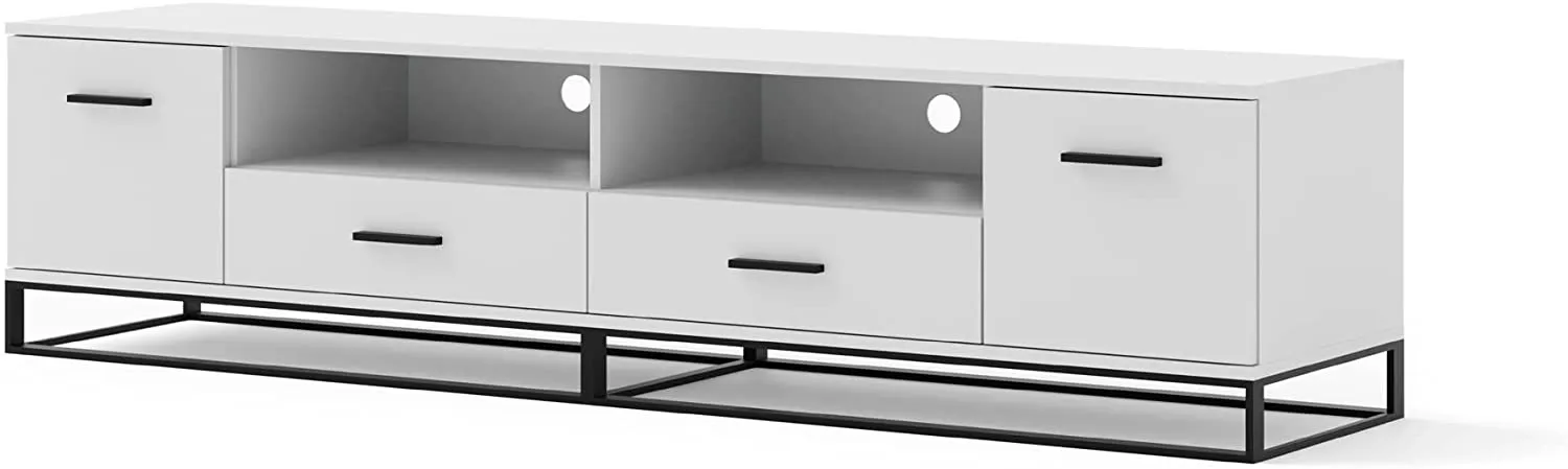 MOBILE TV PIANO TV SOGGIORNO BIANCO OPACO NERO 190x45.2x42.5cm ARSEN