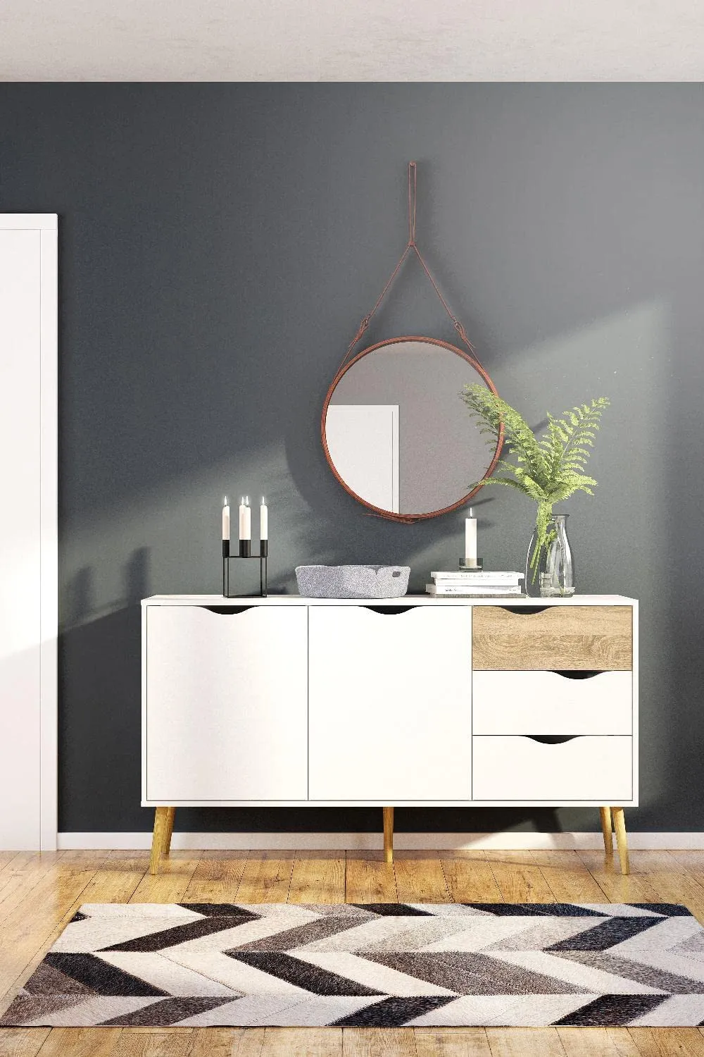 MOBILE CREDENZA CUCINA SOGGIORNO OSLO CM.147X39X82  BIANCO OPACO ROVERE