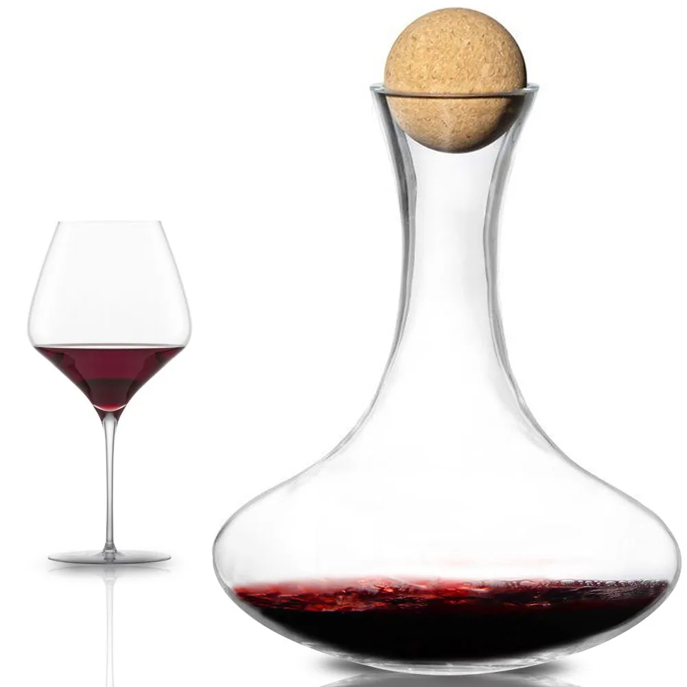 Decanter In Vetro Soffiato Per Vino Capacità 1,1 LT Con Tappo in Sughero Naturale (1)