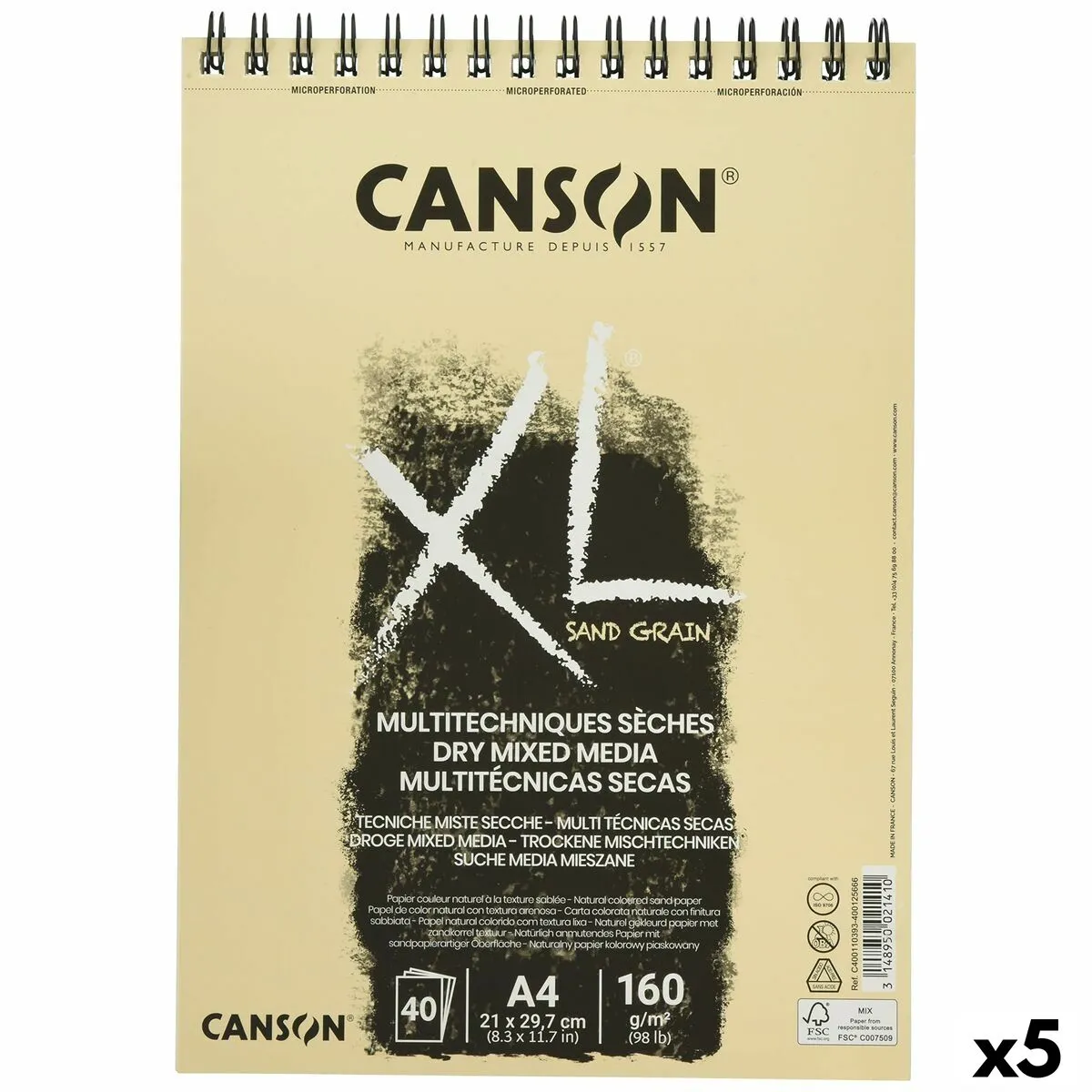 Blocco da disegno Canson XL Sand Naturale A4 5 Unità 40 fogli 160 g/m2