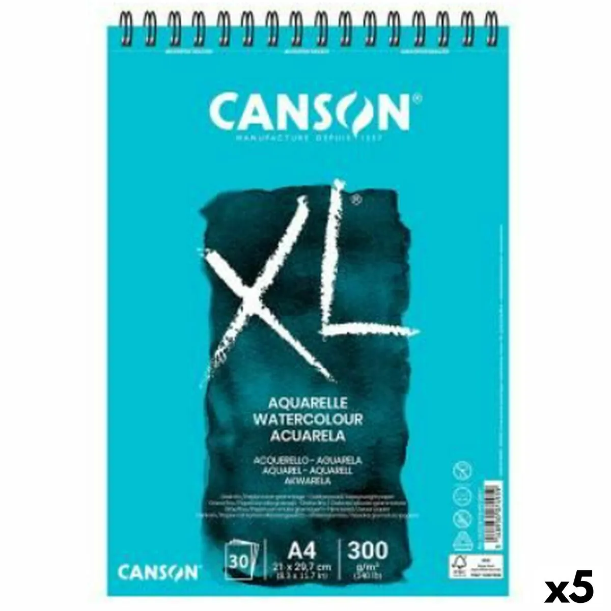 Blocco da disegno Canson XL Aquarelle 20 Fogli Bianco A5 5 Unità 300 g/m² 148 x 210 mm