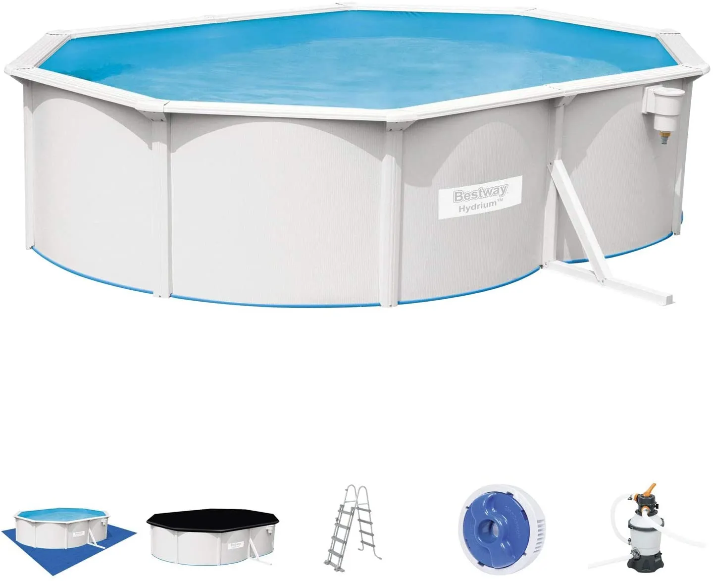 PISCINA OVALE FUORI TERRA HYDRIUM BESTWAY 500x360xH120 -56586 + SKIMMER, POMPA, SCALETTA, TELO E DOSATORE