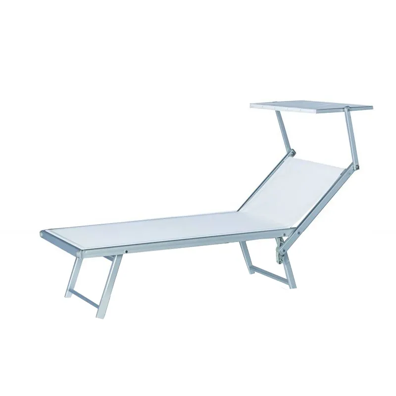 LETTINO SPIAGGIA GIARDINO CON PARASOLE ALLUMINIO/ACCIAIO BIANCO cm 189x58x36h