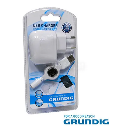 Caricatore USB Con Cavo da 0,75 metri Grundig Colore Bianco Cavo Retrattile