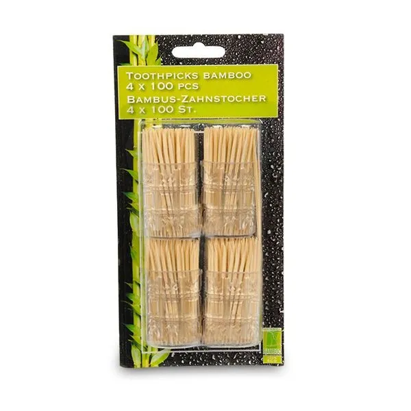 Stuzzicadenti In Bamboo Set di 4 Contenitori In Plastica x 100 pezzi