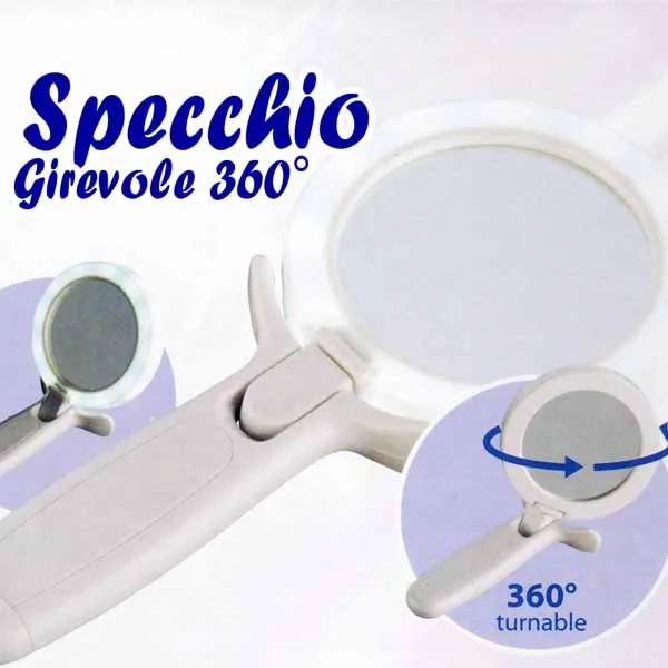 Specchio con 12 Led Ingranditore Make-Up 28x13x9,5 cm Rotazione 360° Bianco