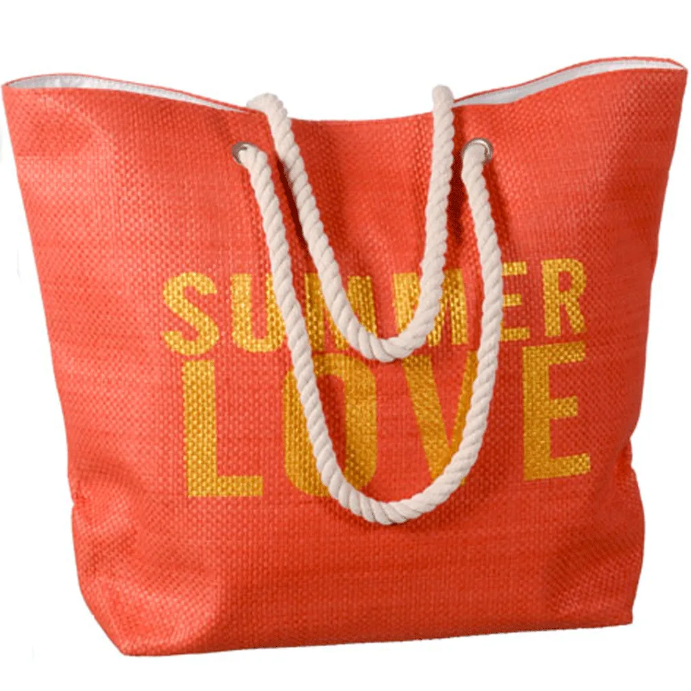 Borsa Mare Spiaggia Con Manici In Corda Summer Love 50 X 38 X 17 Cm Rossa