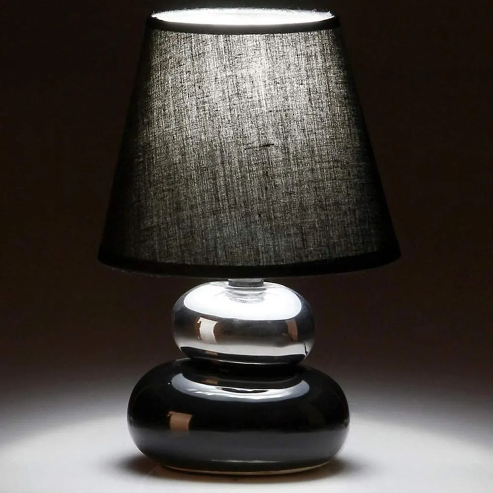 Lampada da Tavolo Lume Comodino in Ceramica Tessuto Nero Design Moderno Abatjour