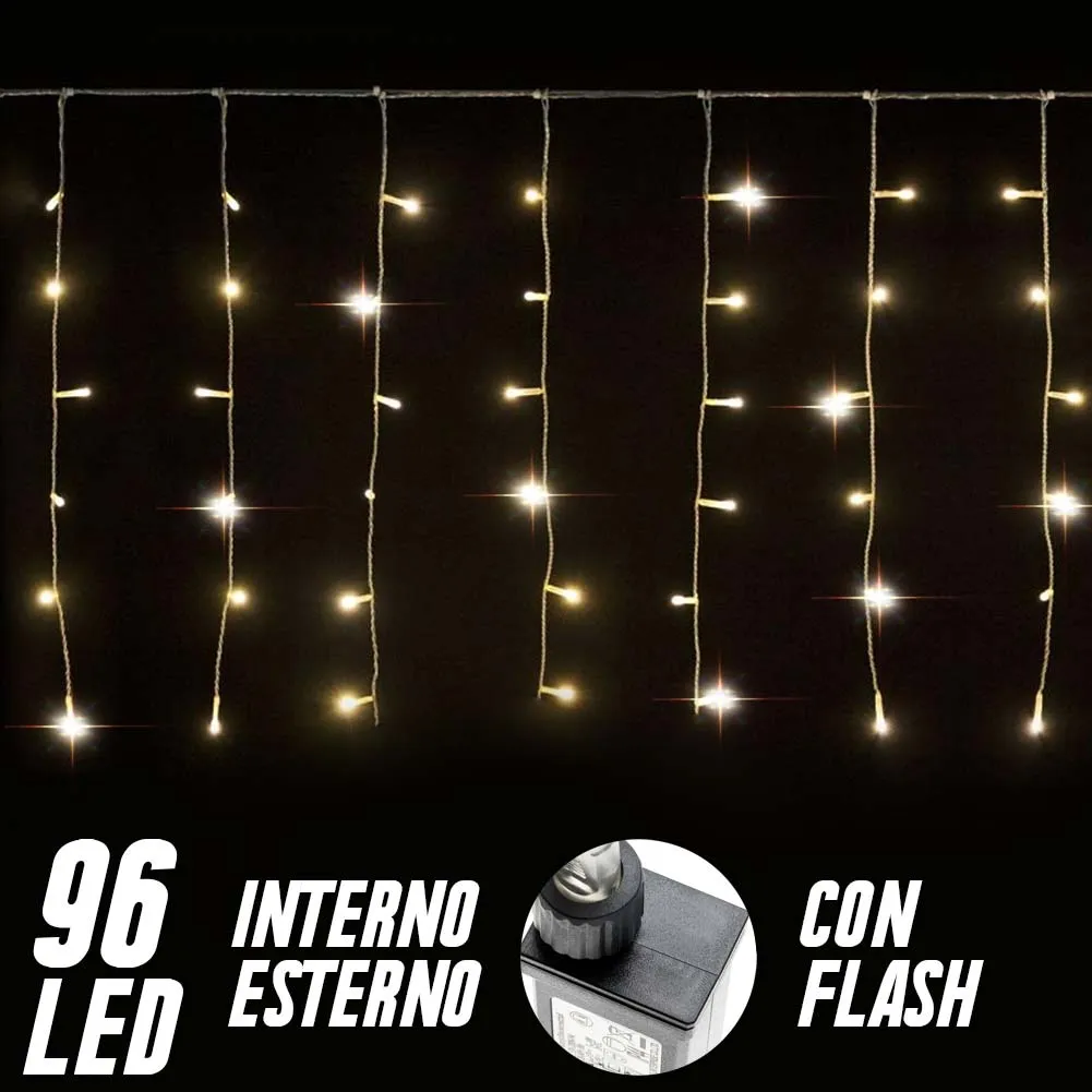 Tenda Luminosa Natale 96 LED Luci Bianco Caldo FLASH 3 MT Esterno Prolungabile