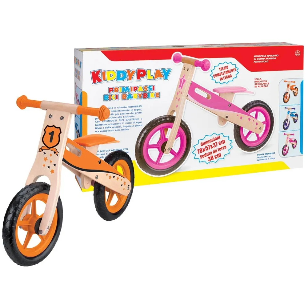 Biciletta Babybike In Legno Ruote Morbide Sellino Imbottito Regolabile Bambini