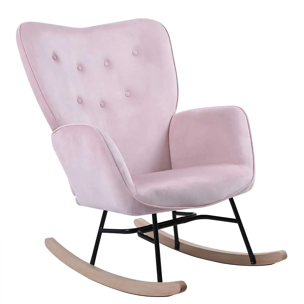 Poltrona Sedia Dondolo Relax Tessuto e Metallo Imbottita Design Moderno Rosa