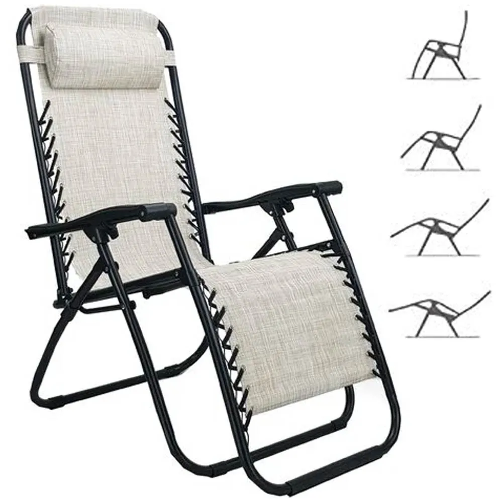 Sedia Giardino Poltrona Relax Pieghevole Gravita Zero Metallo Tessuto Beige