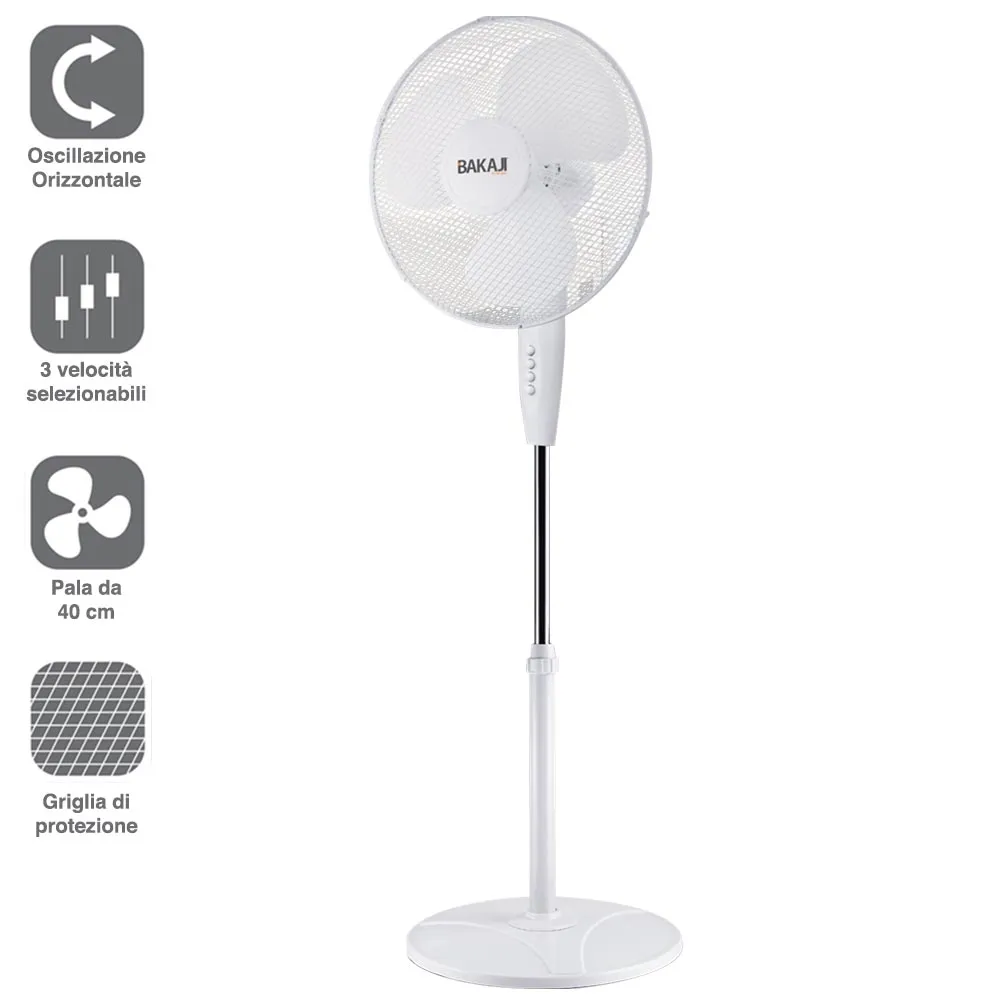 Ventilatore Colonna Piantana 45W 40cm 3 Velocita Regolabile Base Rotonda Bianco