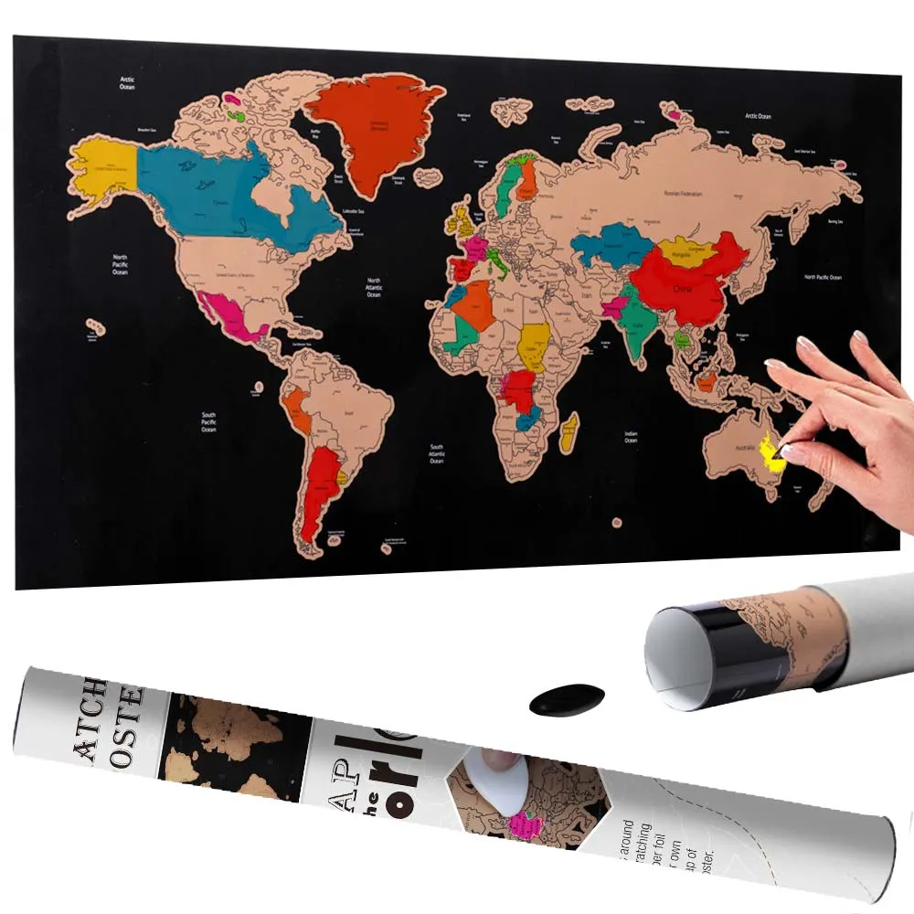 Poster Mappamondo da Grattare Cartina Geografica Mappa del Mondo 60x40 Nero Muro