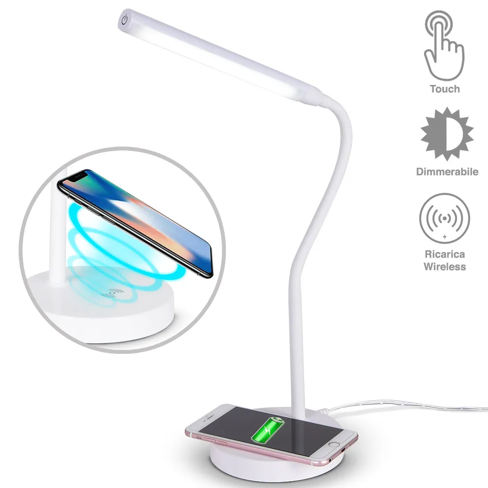 Lampada Scrivania Touch con Caricatore QI Wireless Charger Luce LED Dimmerabile