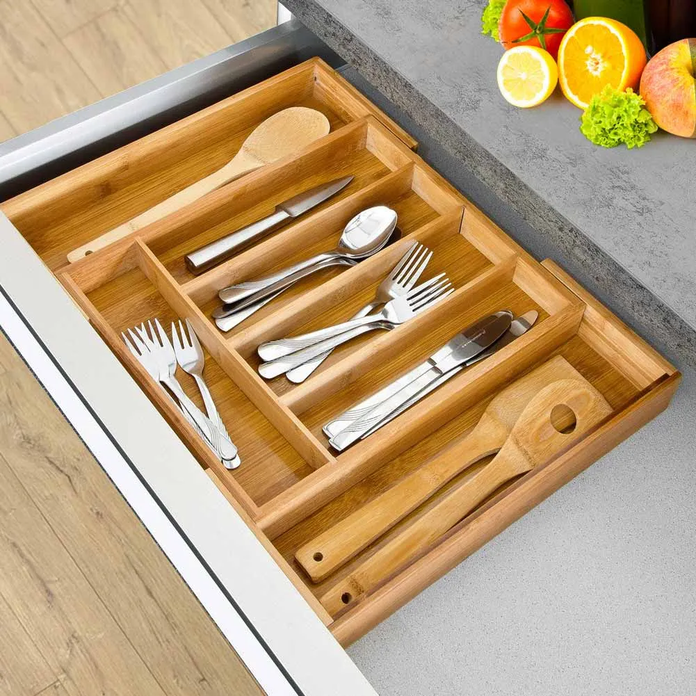 Portaposate Estensibile da Cassetto Cucina Porta Posate in Legno Bambu 37x31cm