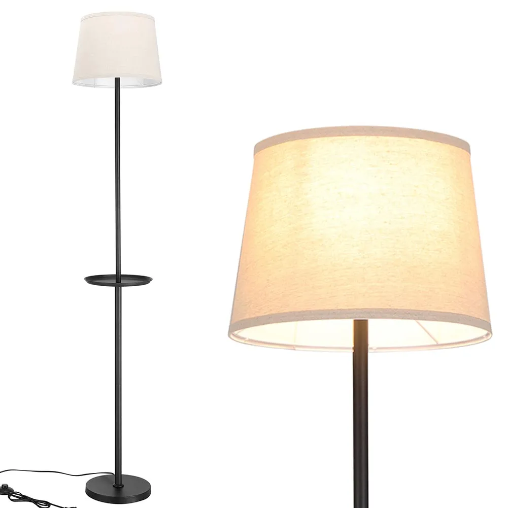 Lampada Piantana Terra Design Moderno Paralume E27 Tessuto con Tavolino Nero