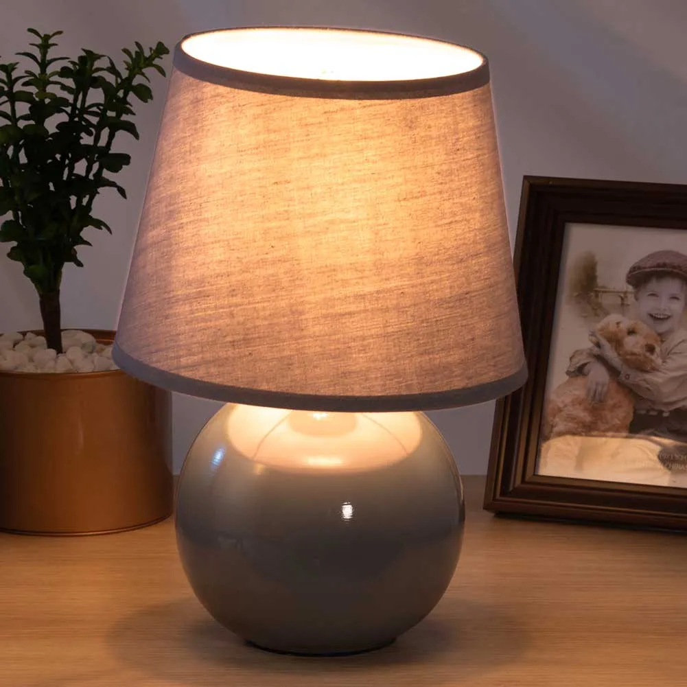 Lampada da Tavolo Lume Comodino Ceramica Tessuto Grigio Design Moderno Abatjour