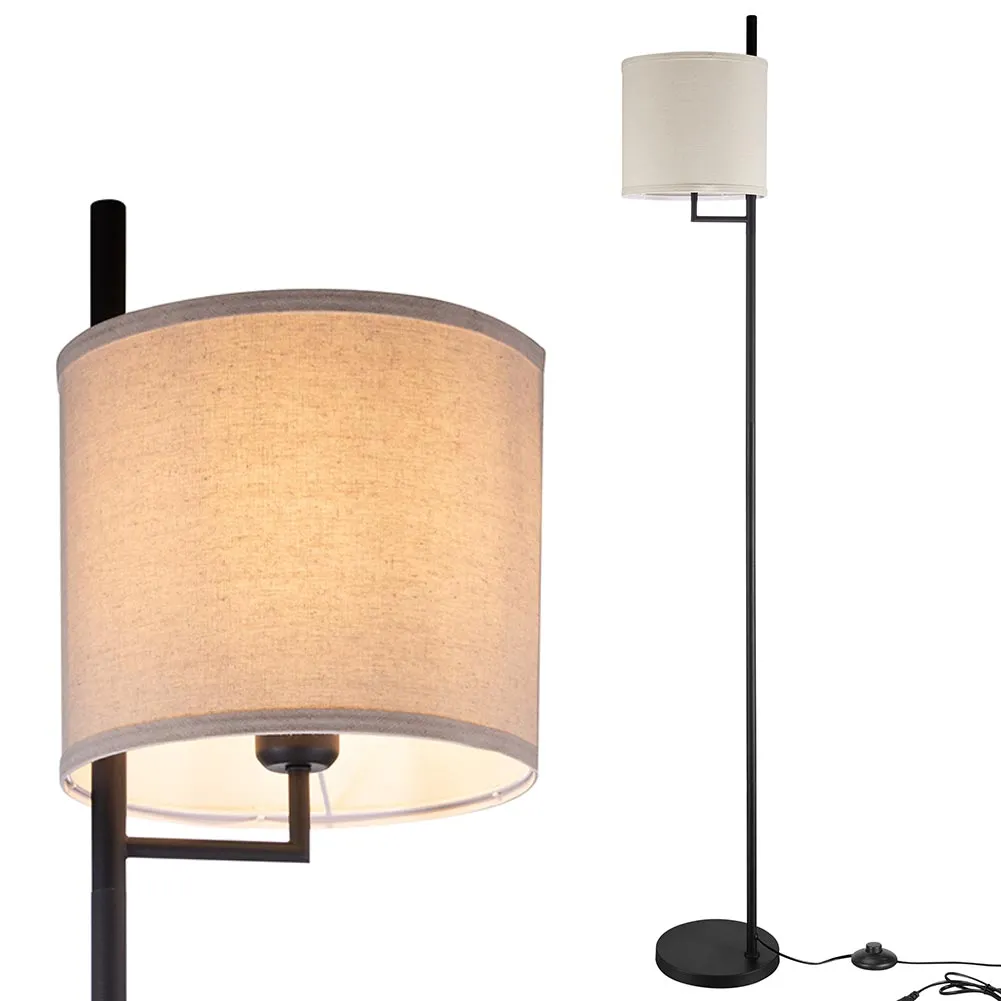 Lampada Piantana Terra Design Moderno Paralume E27 Tessuto e Metallo Nero