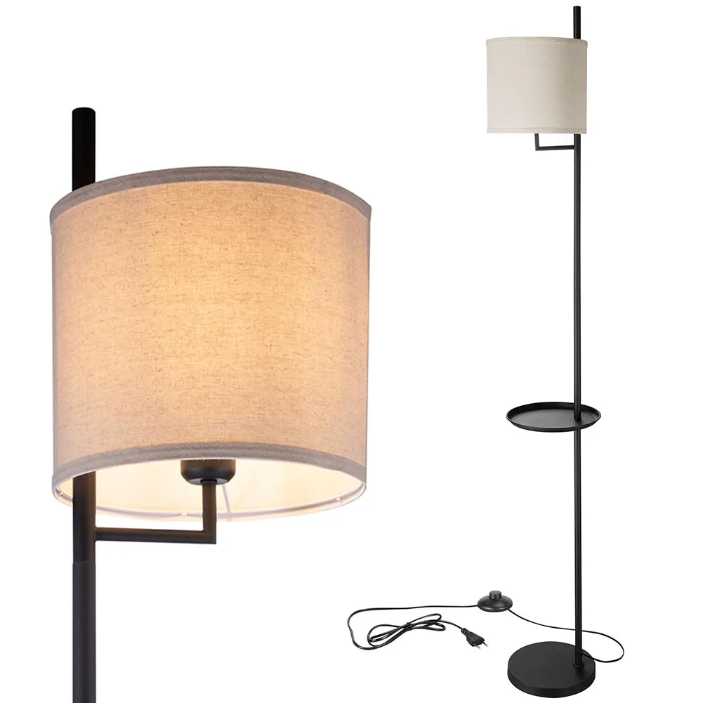 Lampada Piantana Terra Design Moderno Paralume E27 Tessuto con Tavolino Nero